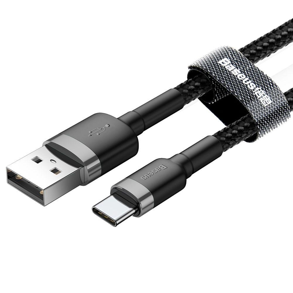 Baseus Cafule Cable wytrzymały nylonowy kabel przewód USB / USB-C QC3.0 3A 0,5M czarno-szary (CATKLF-AG1)