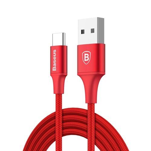 Kabel nylonowy Baseus USB / USB Typ C z diodą LED 2A 1m czerwony (CATSU-B09)
