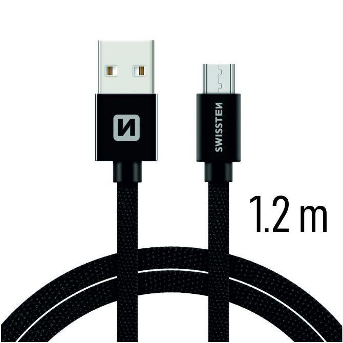SWISSTEN KABEL / PRZEWÓD W OPLOCIE USB / MICRO USB 1.2 M CZARNY