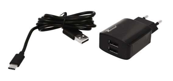 Charger Reverse U21 2,1A 2xUSB + kabel Typ C black