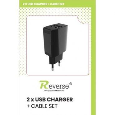 Charger Reverse U21 2,1A 2xUSB + kabel Typ C black