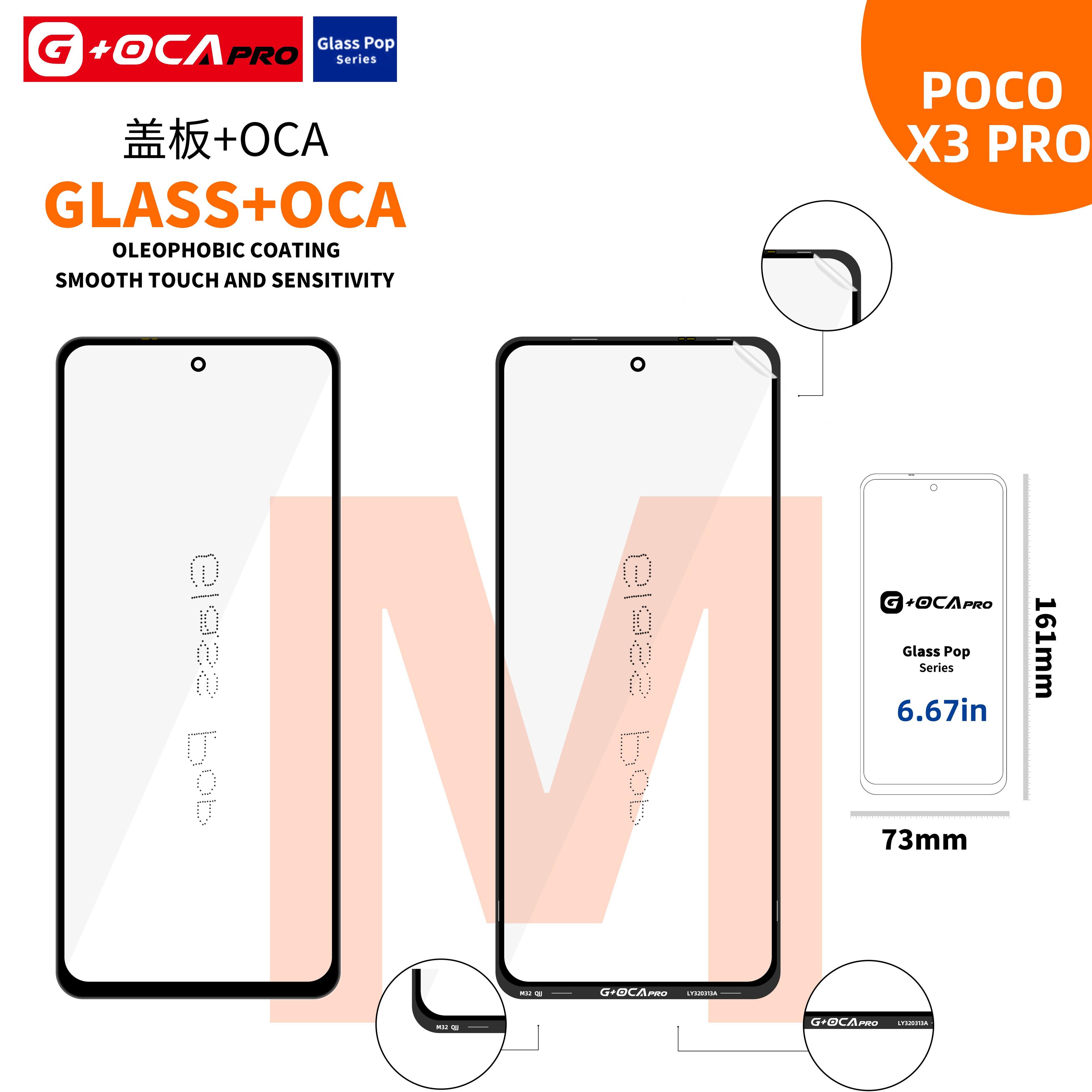 Glass G + OCA Pro (with oleophobic cover) Xiaomi Mi 10T Lite 5G  / Poco X3 / Poco X3 Pro