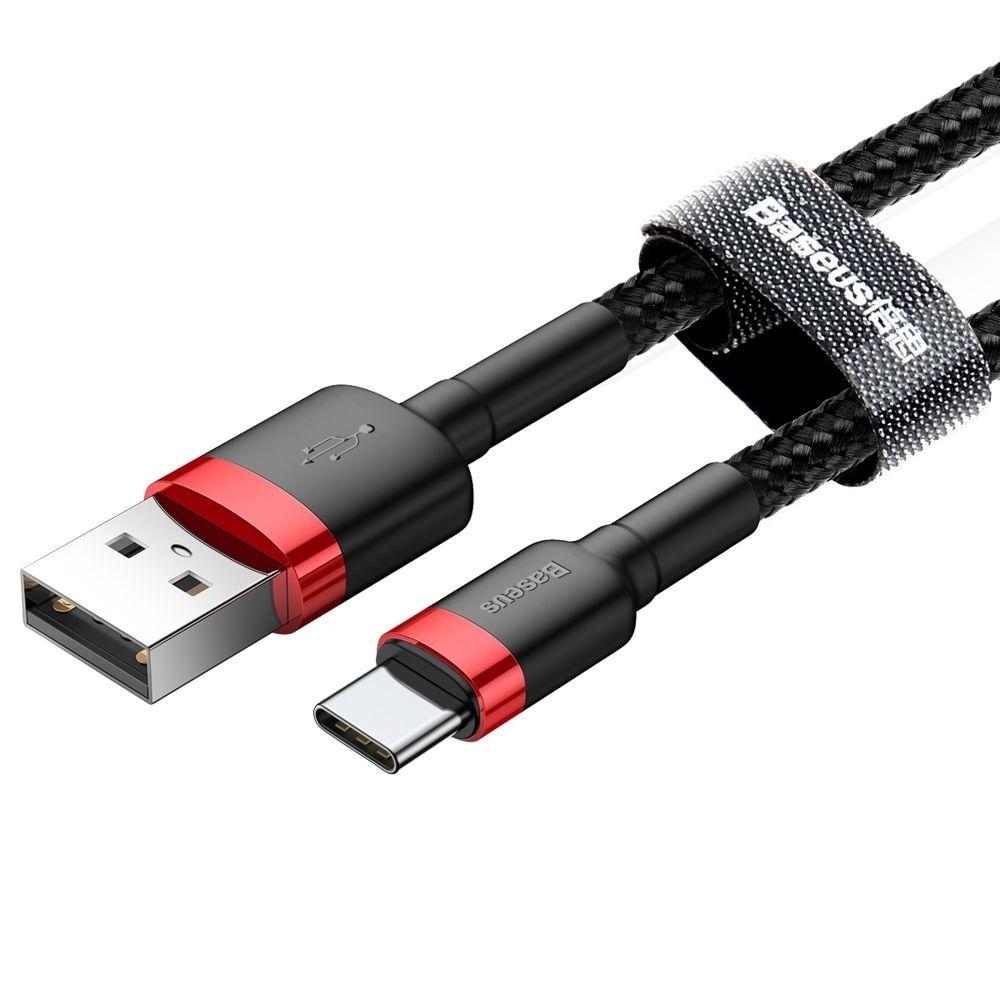 Baseus Cafule Cable wytrzymały nylonowy kabel przewód USB / USB-C QC3.0 3A 1M czarno-czerwony (CATKLF-B91)