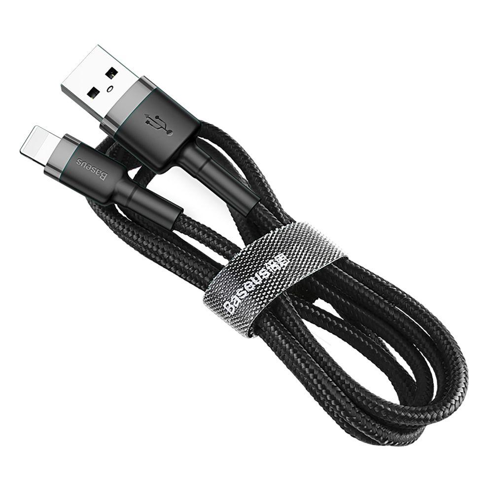 Baseus Cafule Cable Durable Nylon Braided Wire USB / Lightning QC3.0 2.4A 1M black-grey (CALKLF-BG1)