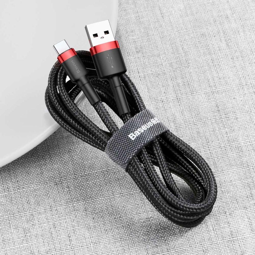 Baseus Cafule Cable wytrzymały nylonowy kabel przewód USB / USB-C QC3.0 3A 1M czarno-czerwony (CATKLF-B91)