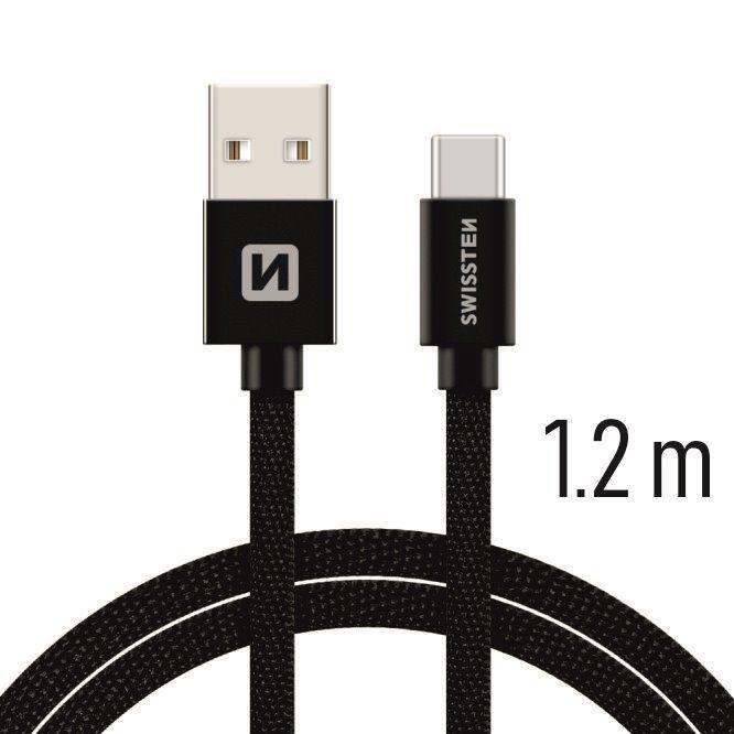 SWISSTEN KABEL / PRZEWÓD W OPLOCIE USB / USB-C 1.2 M CZARNY