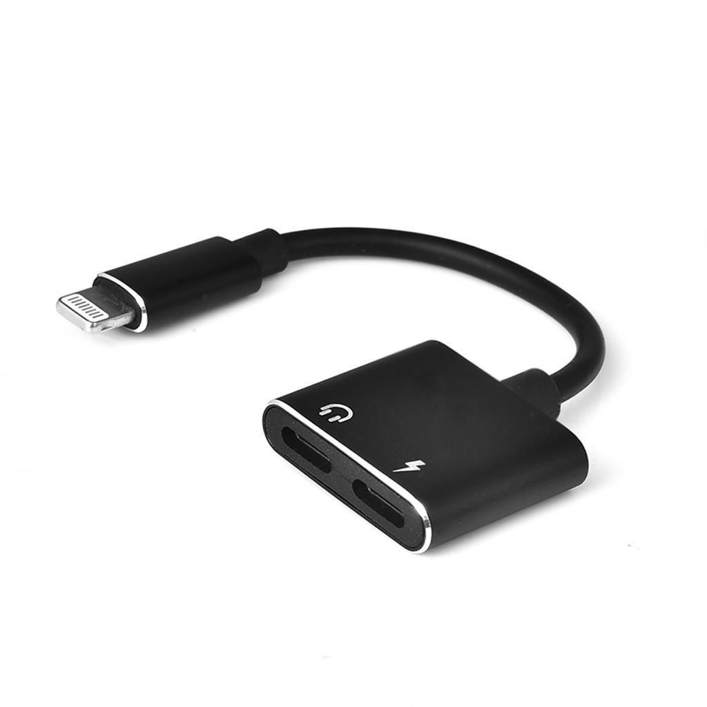 Adapter IPhone 2x lightning - gniazdo ładowania oraz słuchawkowe czarny