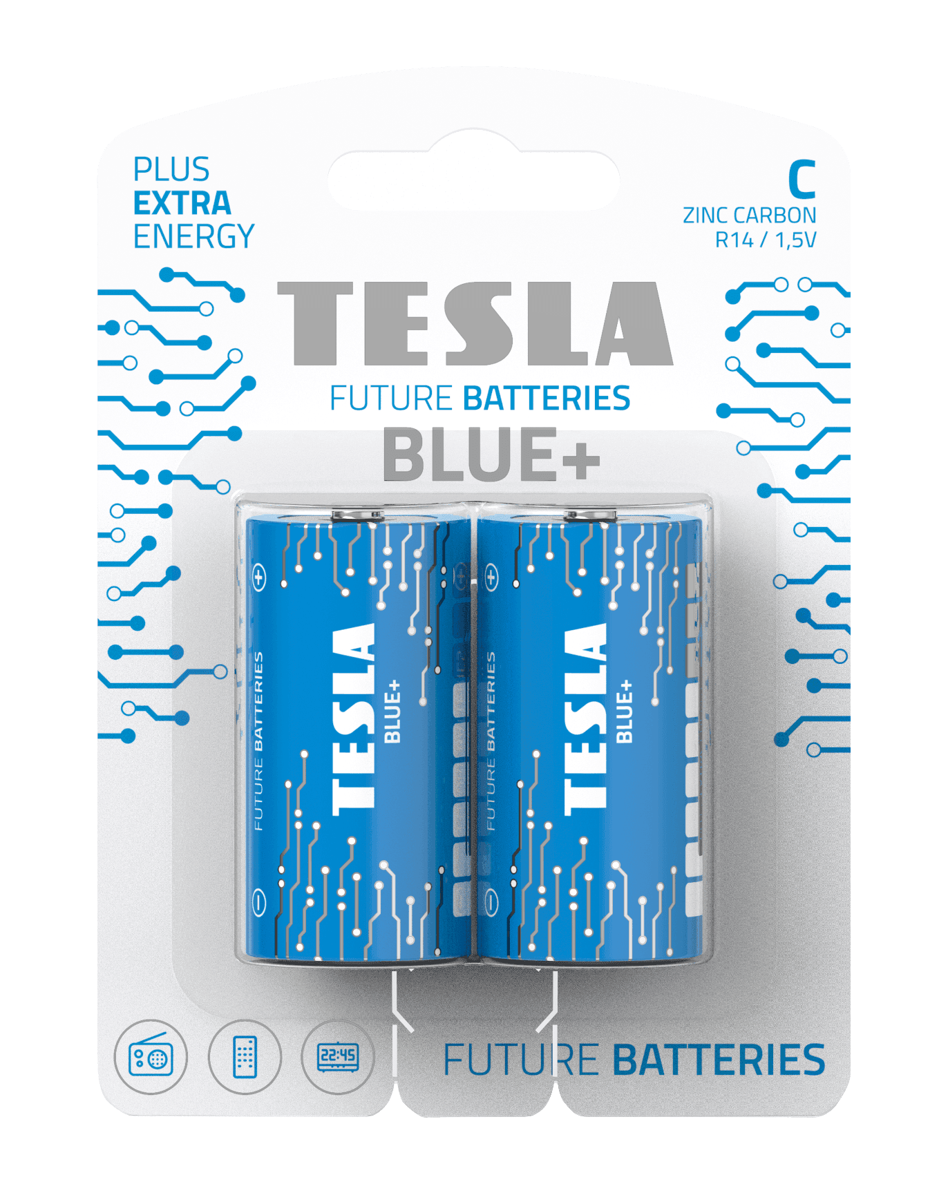 Bateria cynkowo-węglowa TESLA C/R14/1,5V 2szt BLUE+