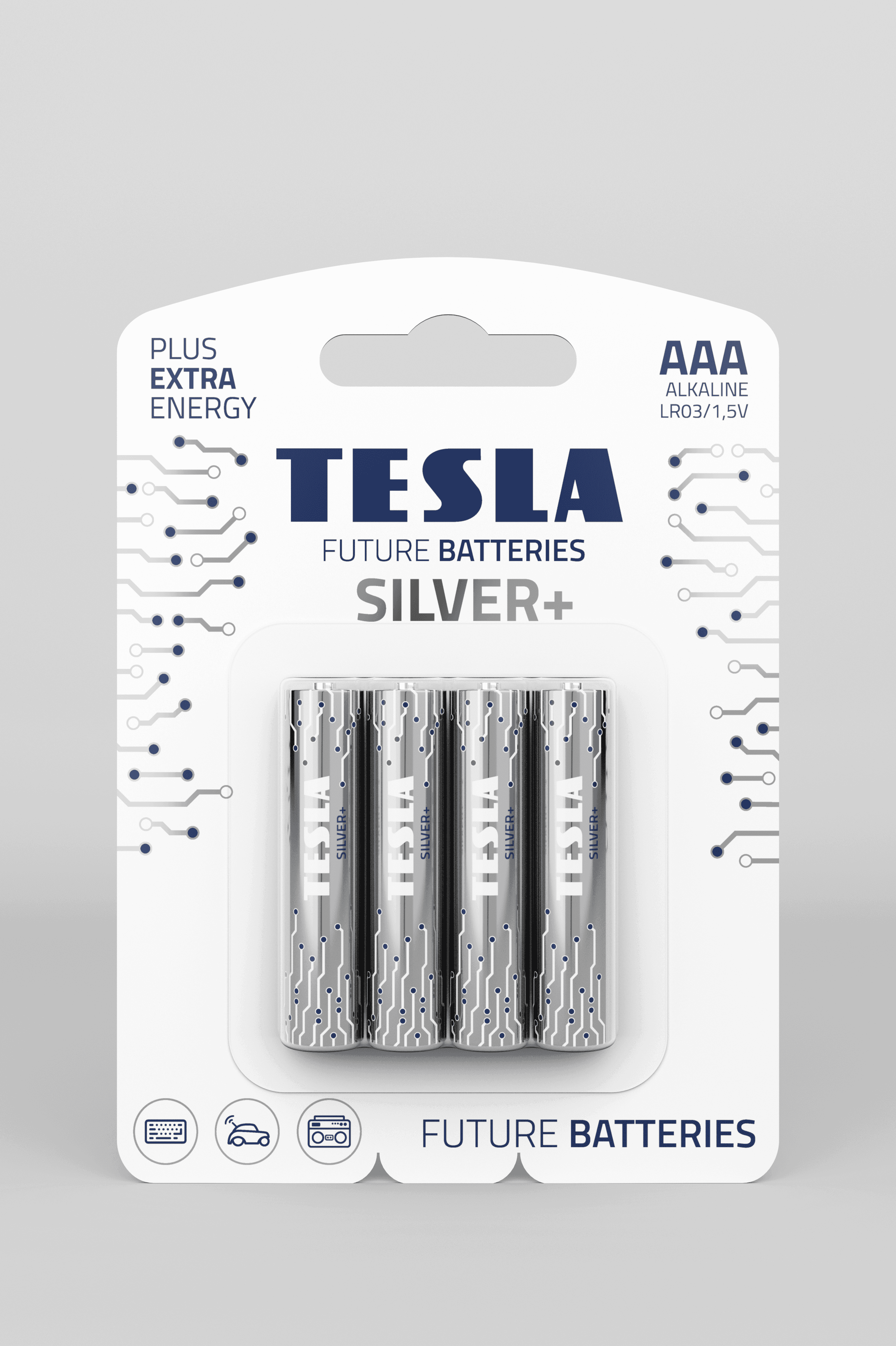 Alkaline batteries TESLA AAA/LR03/1,5V 4pcs SILVER+