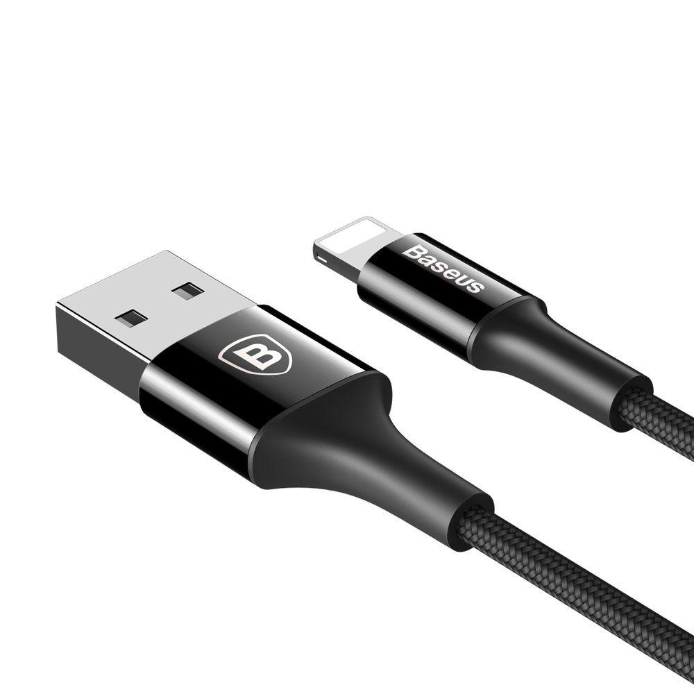 Baseus Shining Cable elegancki kabel USB / Lightning w nylonowym oplocie 2A 1M czarny (CALSY-01)