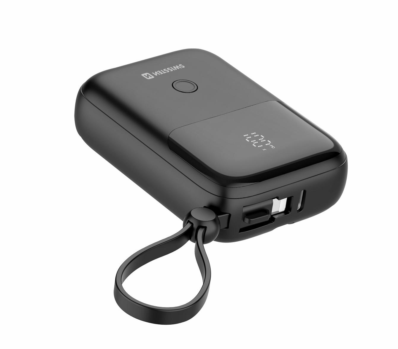 SWISSTEN POWER BANK 10000 mAh 22,5W WITH BUILT-IN CABLES USB-C AND LIGHTNING