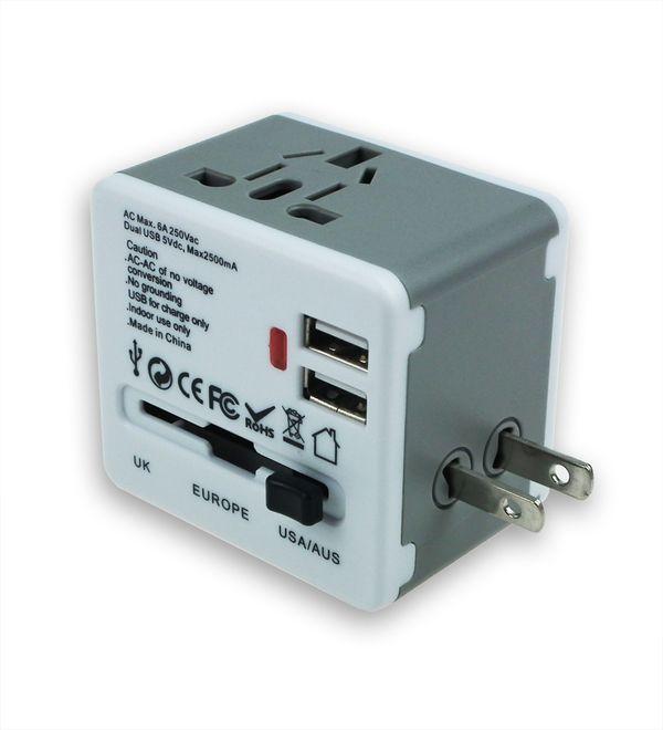 Uniwersalny adapter 2 porty USB 6A (USA, UK, EURO)
